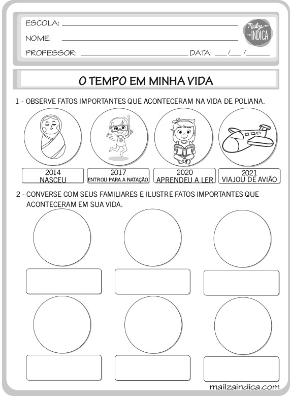 Atividade de História - Noções de Tempo - 1º ano - Com texto