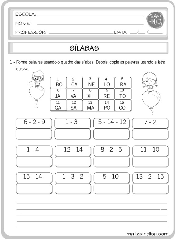Atividades de separação de sílabas (2º ano do Ensino Fundamental) - Toda  Matéria
