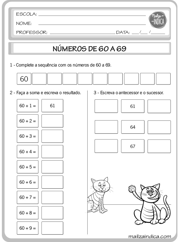 Números de 60 a 69 worksheet