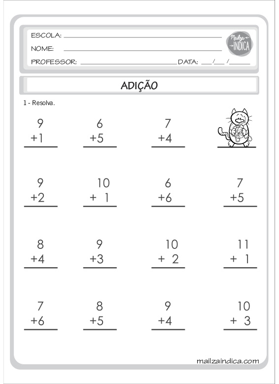Contas para o 4º Ano do Ensino Fundamental – Adição