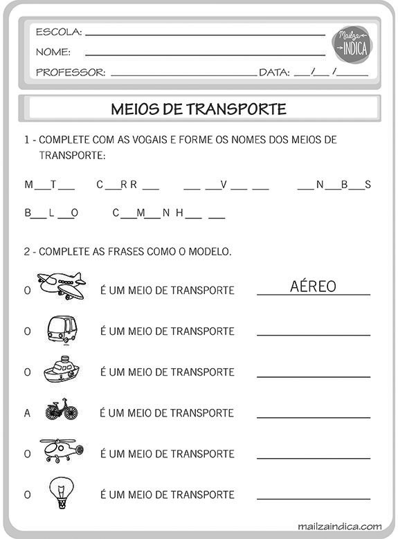 Atividades de Língua Portuguesa do 1o Ano, PDF, Transporte