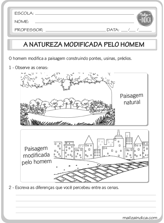 Atividade de Ciências sobre a Natureza - 2° e 3° ano